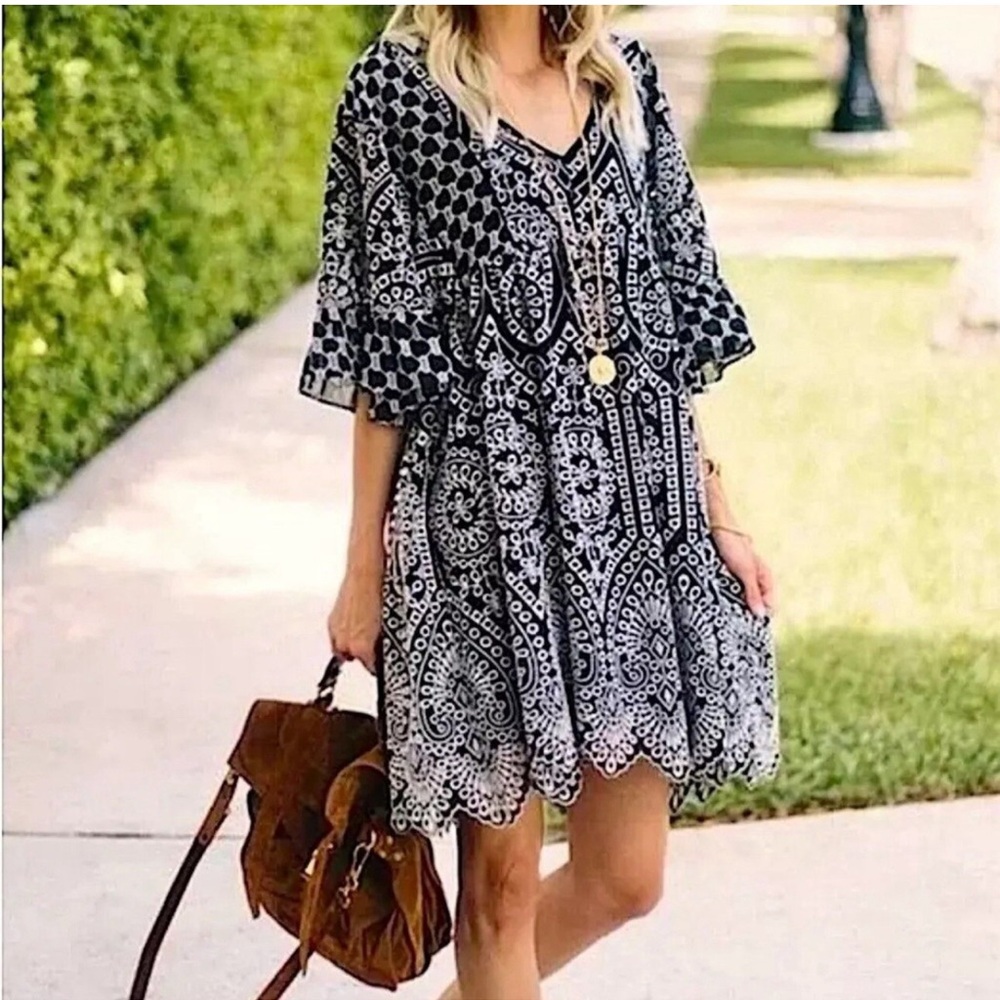 Anthropologie Black and White Mini Dress